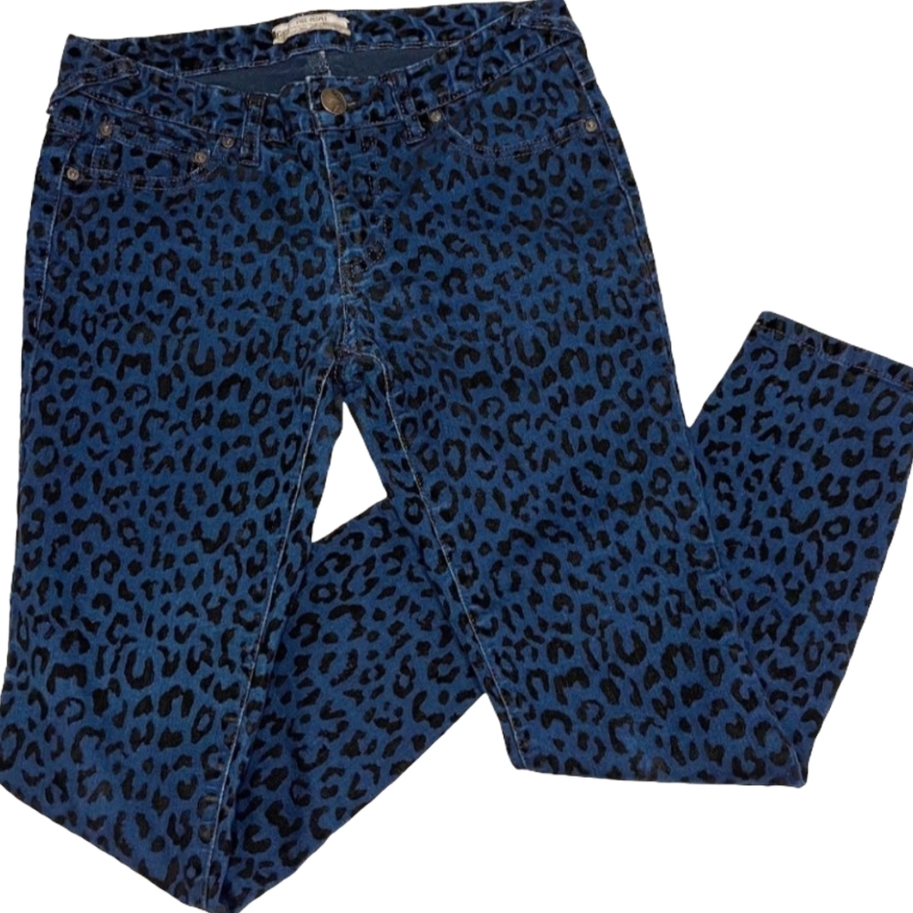 Free People Blue Leopard Print Skinny Jeans Size 29 Women's Denim Animal Print